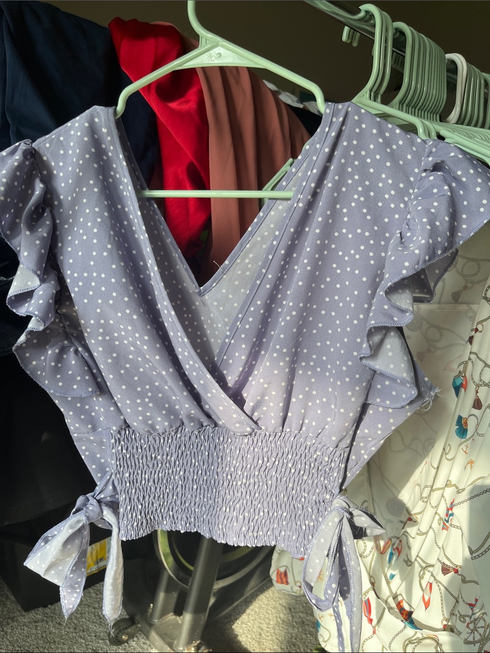 Polka Dot Lavender Smocked Wrap Top - Women